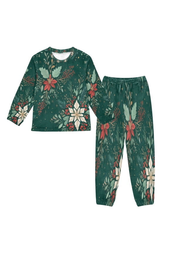 Unisex Fluffy Pajama Set Emerald Floral Centerpiece Printed