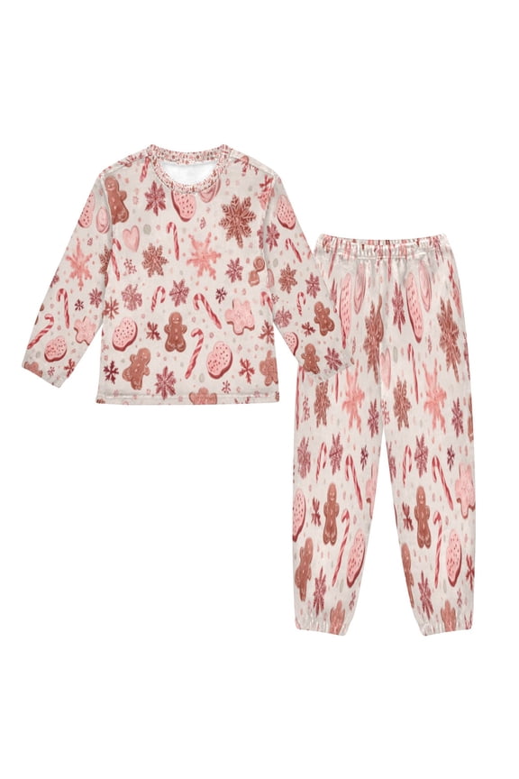 Unisex Fluffy Pajama Set Festive Cookie & Candy Collage Printed