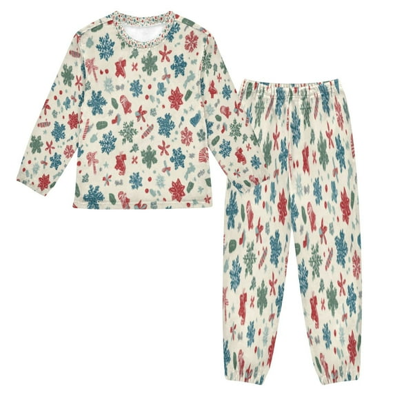 BZSMCE Unisex Fluffy Pajama Set Festive Snowflake Medley Printed