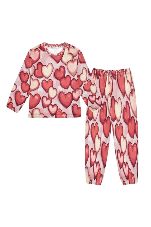 Unisex Fluffy Pajama Set Heartfelt Delight Printed