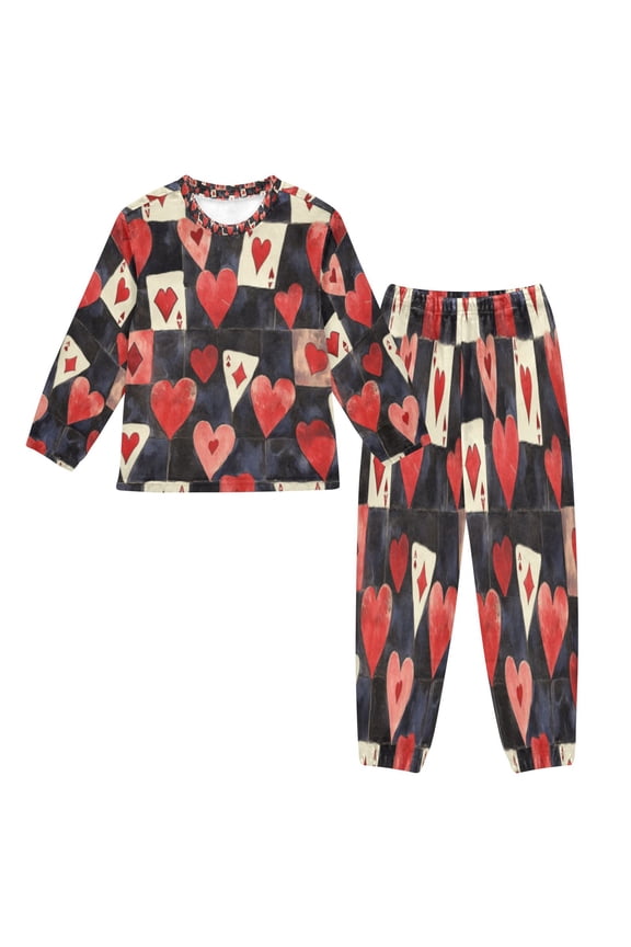 Unisex Fluffy Pajama Set Hearts in Play Printed