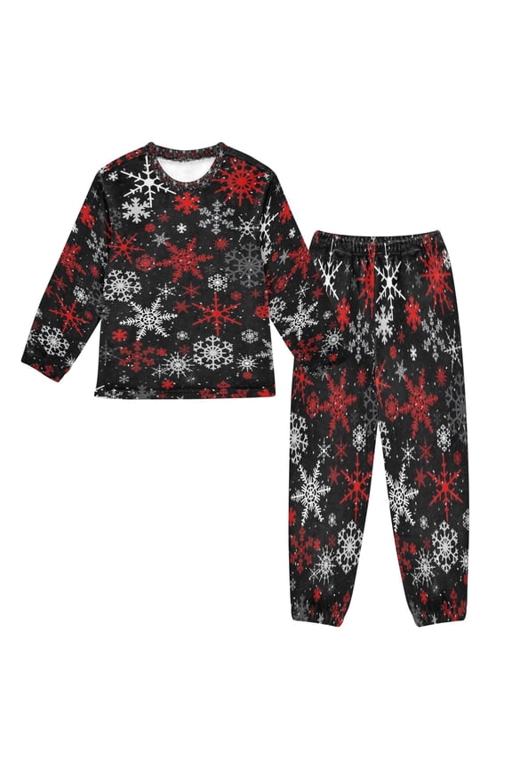 Unisex Fluffy Pajama Set Nocturnal Snowflake Burst Printed