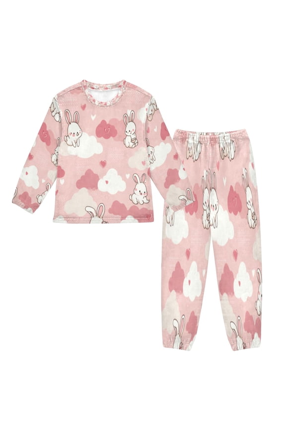Unisex Fluffy Pajama Set Pastel Bunny Sky Drift Printed