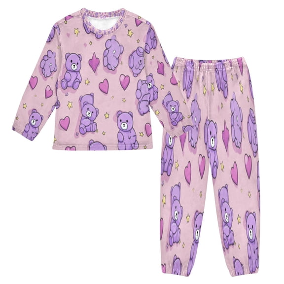 BZSMCE Unisex Fluffy Pajama Set Pastel Teddy Heart Playful Print Printed