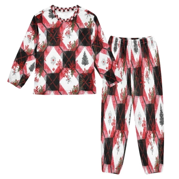 BZSMCE Unisex Fluffy Pajama Set Patchwork Christmas Charm Printed