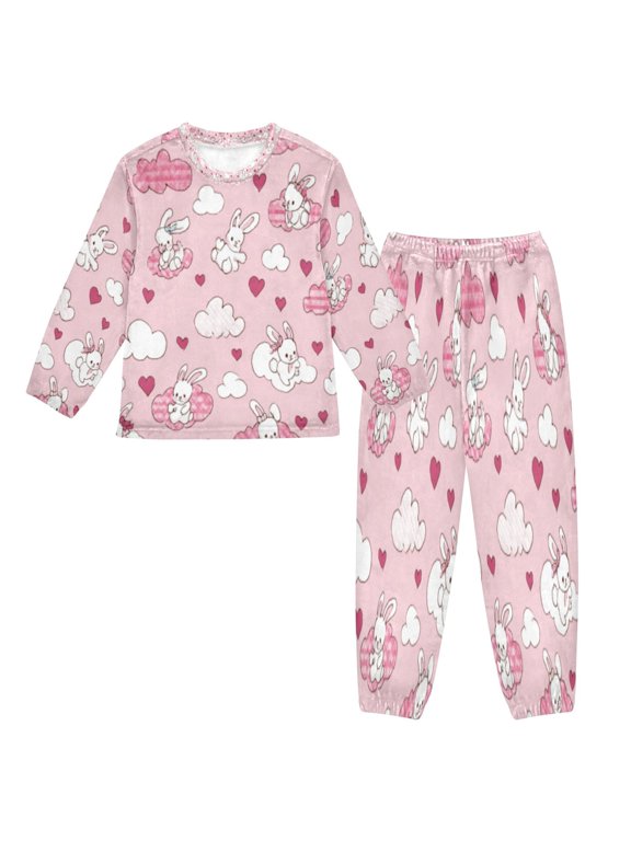 Unisex Fluffy Pajama Set Rabbit Love Cloud Burst Printed
