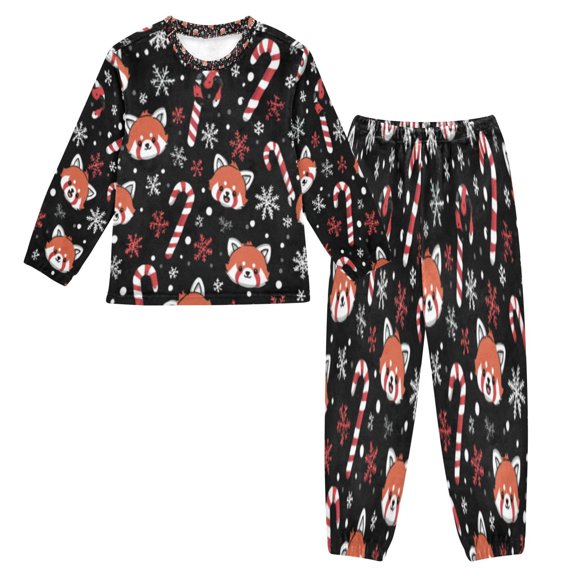 BZSMCE Unisex Fluffy Pajama Set Red Panda's Festive Frost Printed