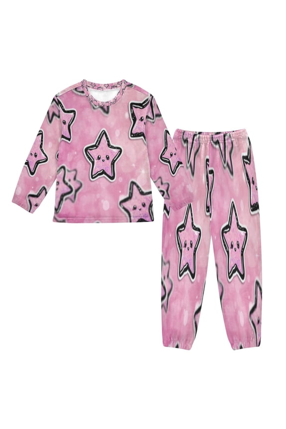 Unisex Fluffy Pajama Set Starry Pink Pals Printed