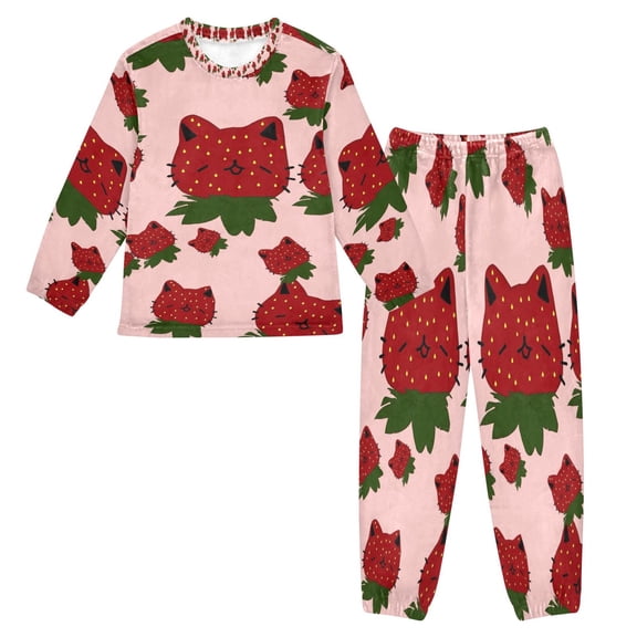 BZSMCE Unisex Fluffy Pajama Set Strawberry Pattern Printed