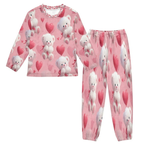 BZSMCE Unisex Fluffy Pajama Set Teddy Bear Love Blush Printed
