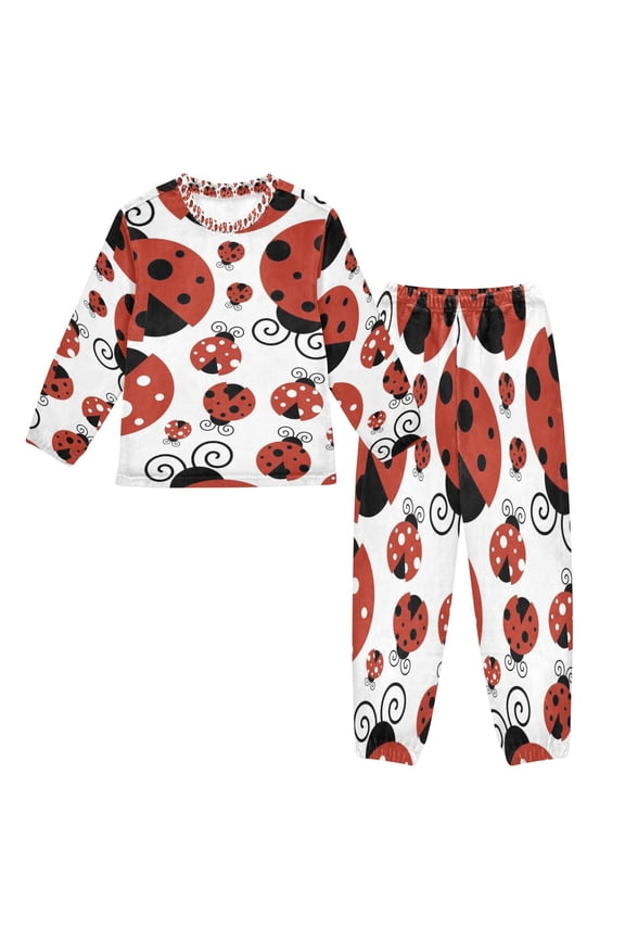 Unisex Fluffy Pajama Set Whimsical Ladybugs Carnival Printed