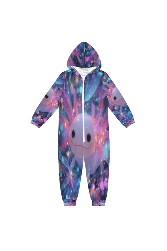 Unisex One-piece Pajama Cotton Sleepwear Axolotl in Sparkle Printed
