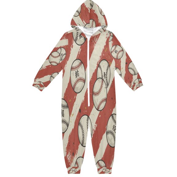 BZSMCE Unisex One-piece Pajama Cotton Sleepwear Baseball Red Strips Printed