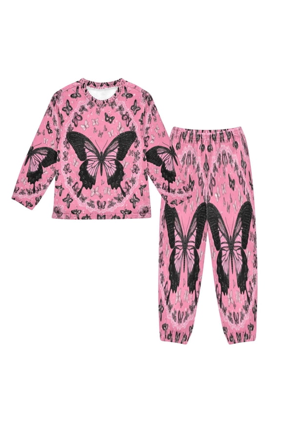 Unisex Fluffy Pajama Set Butterfly Ballet Printed