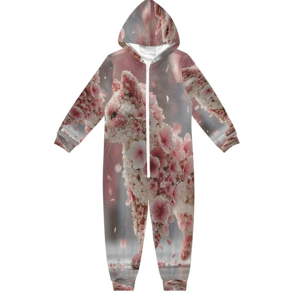 BZSMCE Unisex One-piece Pajama Cotton Sleepwear Blossom Cat Printed