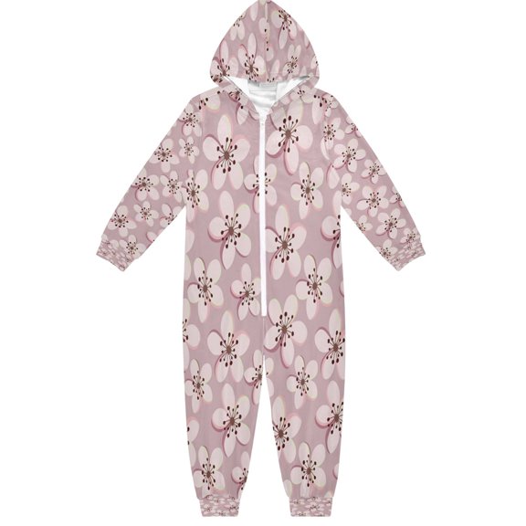 BZSMCE Unisex One-piece Pajama Cotton Sleepwear Blush Cherry Blossom Printed