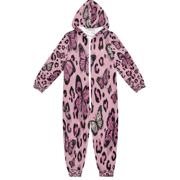 BZSMCE Unisex One-piece Pajama Cotton Sleepwear Blush Jungle Butterflies Printed