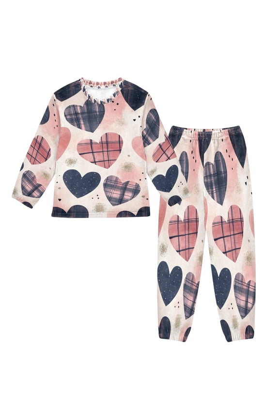 Unisex Fluffy Pajama Set Heart Patterns Printed