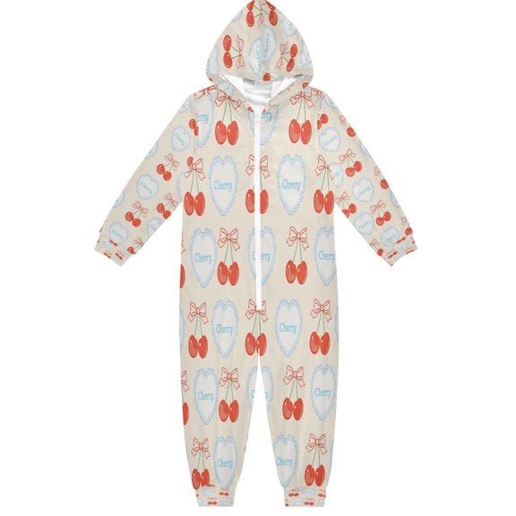 BZSMCE Unisex One-piece Pajama Cotton Sleepwear Cherry Heart Pattern Printed