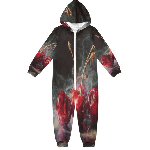 BZSMCE Unisex One-piece Pajama Cotton Sleepwear Cherry Inferno Printed