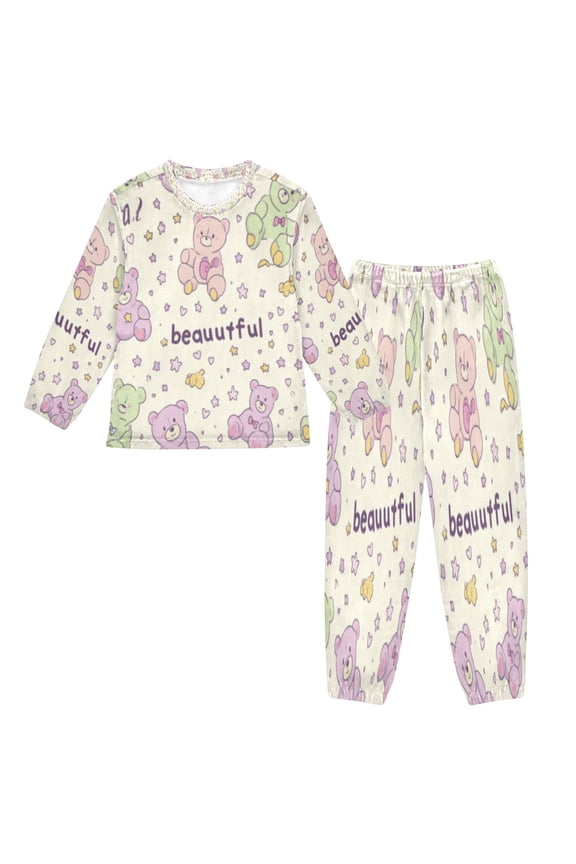 Unisex Fluffy Pajama Set Bear Burst Printed