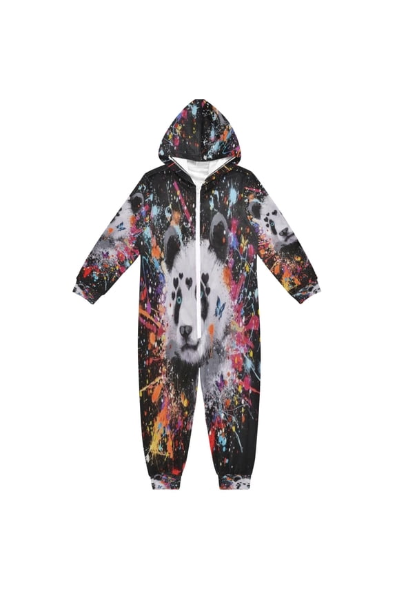Unisex One-piece Pajama Cotton Sleepwear Colorful Panda Splash Printed