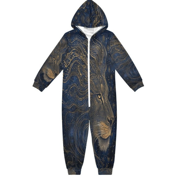 BZSMCE Unisex One-piece Pajama Cotton Sleepwear Cosmic Lion's Roar Printed