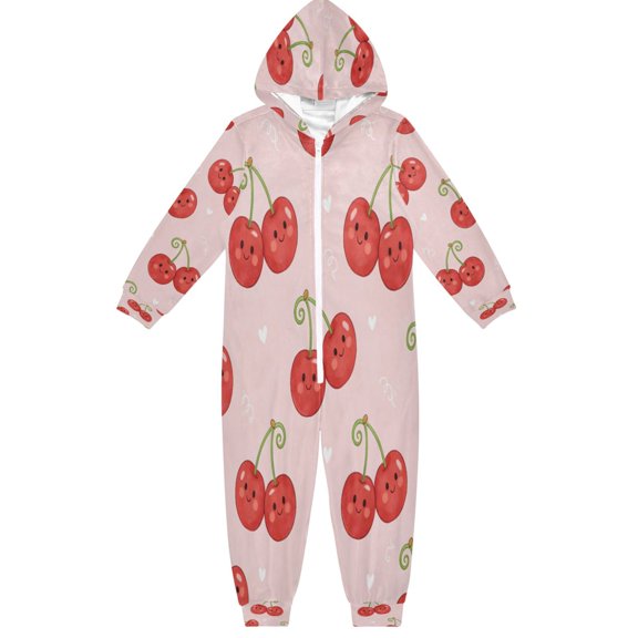 BZSMCE Unisex One-piece Pajama Cotton Sleepwear Cute Cherry Printed