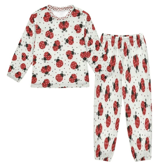 BZSMCE Unisex Fluffy Pajama Set Ladybugs on White Printed