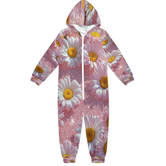 BZSMCE Unisex One-piece Pajama Cotton Sleepwear Daisies in Sparkling Dew Printed