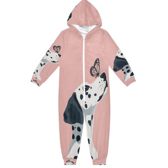 BZSMCE Unisex One-piece Pajama Cotton Sleepwear Dalmatian's Butterfly Gaze Printed