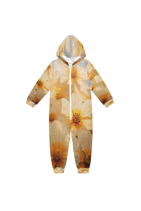 Unisex One-piece Pajama Cotton Sleepwear Delicate Bloom with Dew Printed