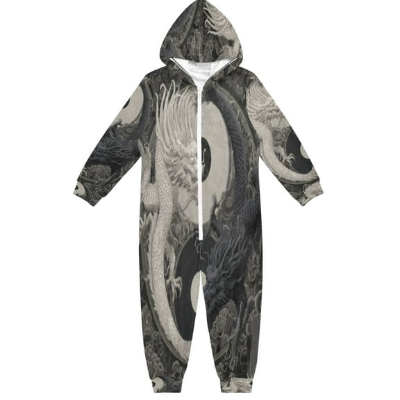 BZSMCE Unisex One-piece Pajama Cotton Sleepwear Dragon Tempest Printed