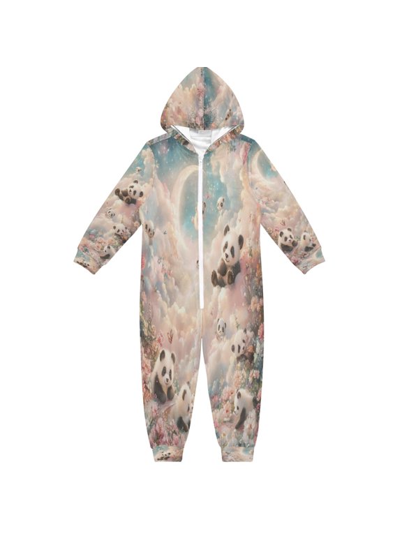 Unisex One-piece Pajama Cotton Sleepwear Dreamy Panda Paradise Printed
