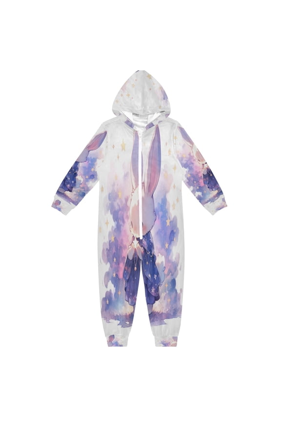 Unisex One-piece Pajama Cotton Sleepwear Enchanted Bunny in Violet Haze Printed