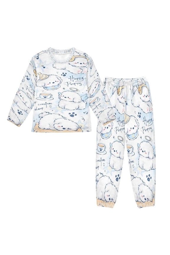 Unisex Fluffy Pajama Set Angel Pup Cloud Fantasy Printed