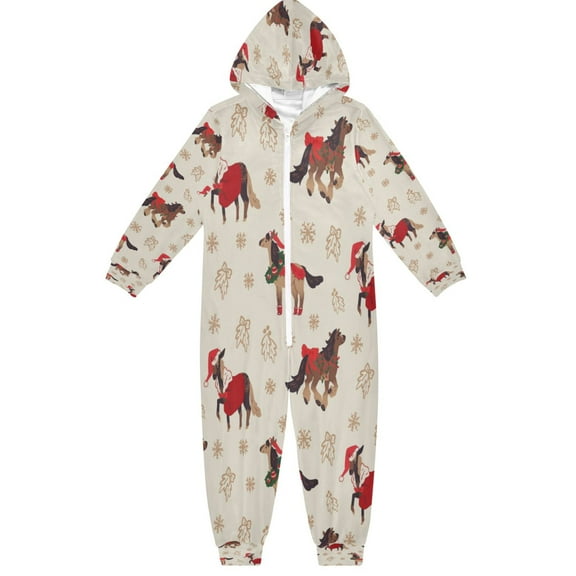 BZSMCE Unisex One-piece Pajama Cotton Sleepwear Festive Pony Parade Printed