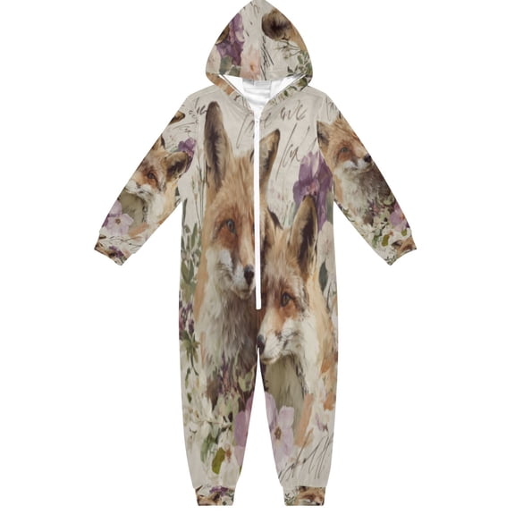 BZSMCE Unisex One-piece Pajama Cotton Sleepwear Fox Bloom Printed
