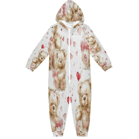 BZSMCE Unisex One-piece Pajama Cotton Sleepwear Happiness Hearts and Bears Printed