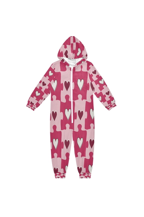 BZSMCE Unisex One-piece Pajama Cotton Sleepwear Heart Shaped Jigsaw Puzzle Printed
