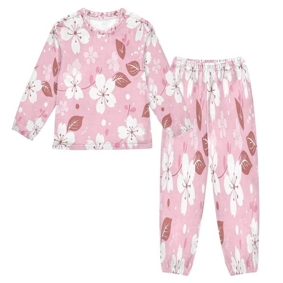 BZSMCE Unisex Fluffy Pajama Set Blossoming Pink Petals Printed