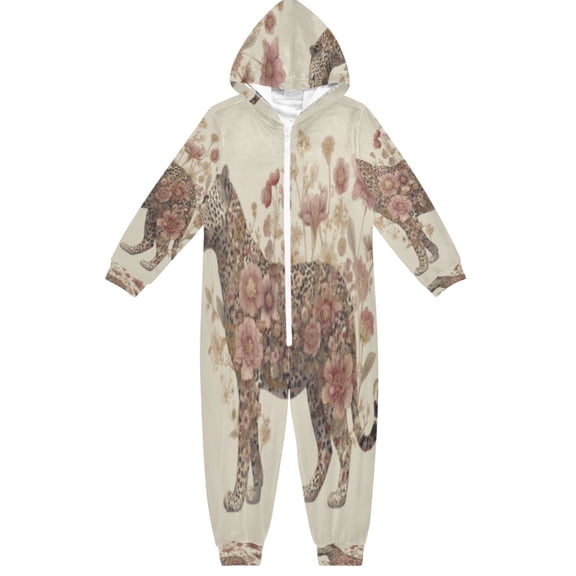 BZSMCE Unisex One-piece Pajama Cotton Sleepwear Infused Leopard Grace Printed
