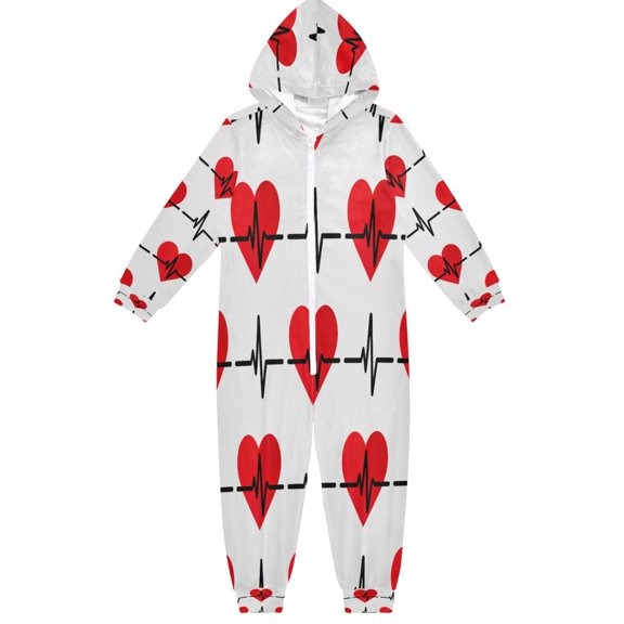 BZSMCE Unisex One-piece Pajama Cotton Sleepwear Love Heart Electric Wire Pattern Printed