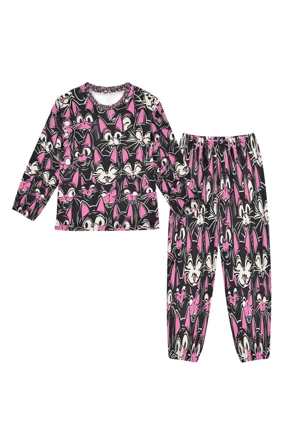 Unisex Fluffy Pajama Set Delicate Blossom Lines Printed