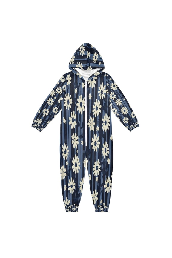 Unisex One-piece Pajama Cotton Sleepwear Midnight Daisy Dance Printed