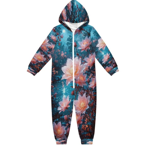 BZSMCE Unisex One-piece Pajama Cotton Sleepwear Moonlit Blossom Printed