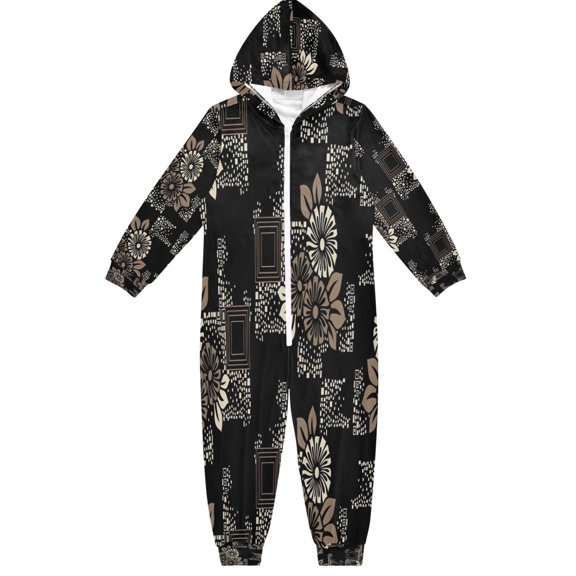 BZSMCE Unisex One-piece Pajama Cotton Sleepwear Noir Geo Floral Printed