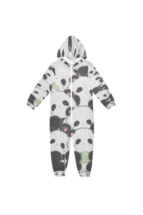 Unisex One-piece Pajama Cotton Sleepwear Panda Group Carnival Printed