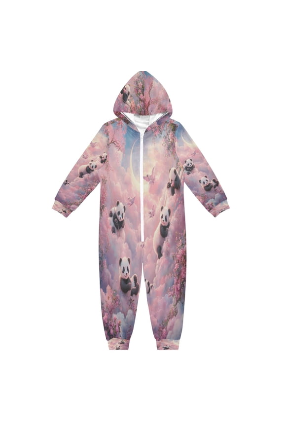 Unisex One-piece Pajama Cotton Sleepwear Panda Playground Printed