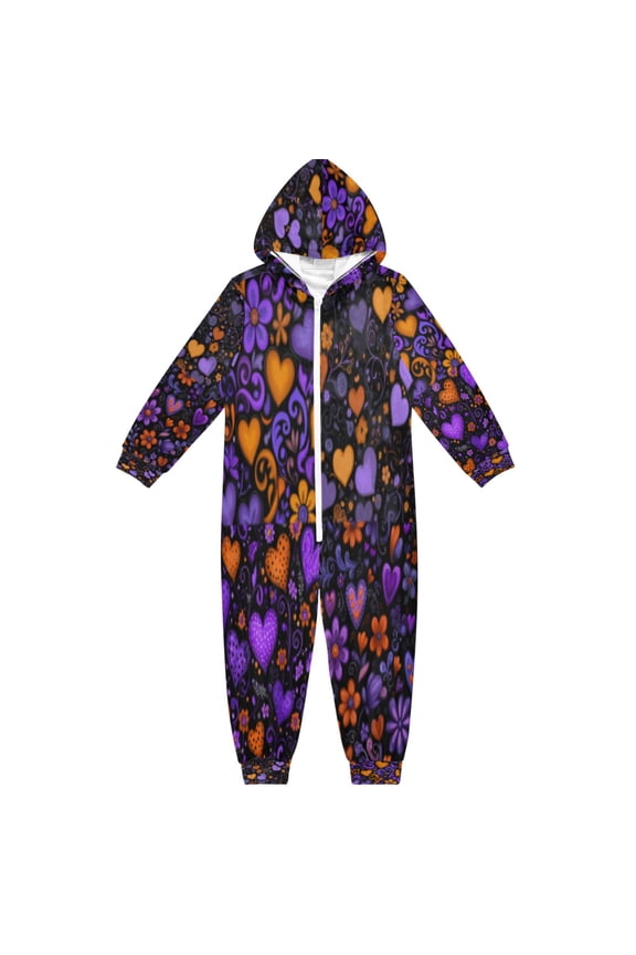 Unisex One-piece Pajama Cotton Sleepwear Patchwork Hearts Printed